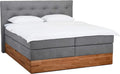 Hellgraues Eichenholz-Boxspringbett mit Bettkasten, 7-Zonen Taschenfederkernmatratze und Visco-Topper, flexibel nutzbar mit Haertegrad H2/H3 180 x 200 cm