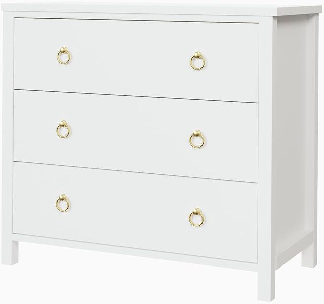 Vielseitige weisse Mehrzweckkommode mit drei Stauraumschubladen, passend fuer Flur, Wohnzimmer, Schlafzimmer und Buero 80 x 40 x 74 cm