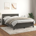 Dunkelgraues Samt-Boxspringbett mit quadratischer Steppung und inkludierter Matratze, luxurioeses Schlafmoebel 140 x 200 cm