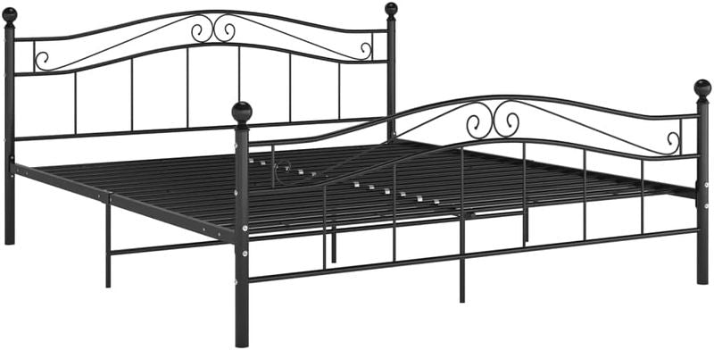 Schwarzes metallenes Doppelbett mit robustem Lattenrost, modernes stabil konstruiertes Ehebett fuer Schlafzimmer 180 x 200 cm