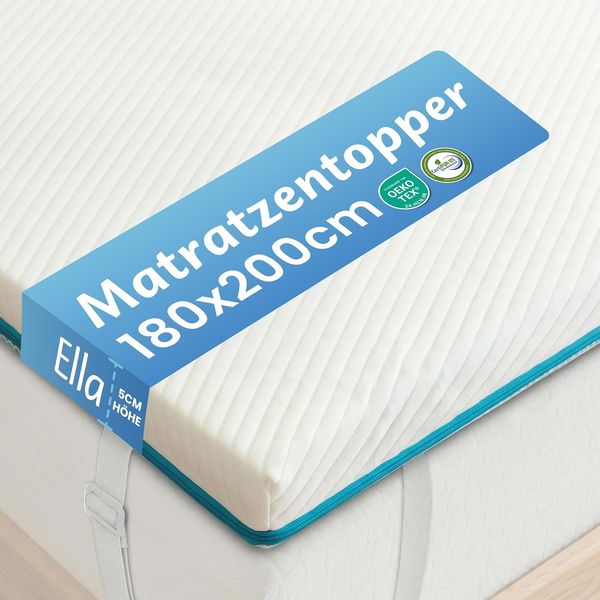 Oeko-Tex zertifizierter wendbarer 5 cm Matratzentopper aus Gelschaum und hypoallergenem Schaum, rutschfest mit flexiblen Haertegraden H2/H3 fuer alle Betten 180 x 200 cm