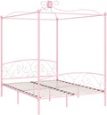 Rosa metallenes Himmeldoppelbett mit klassischem Lattenrost, romantisches Ehebett als stilvolles Schlafzimmermoebel 160 x 200 cm